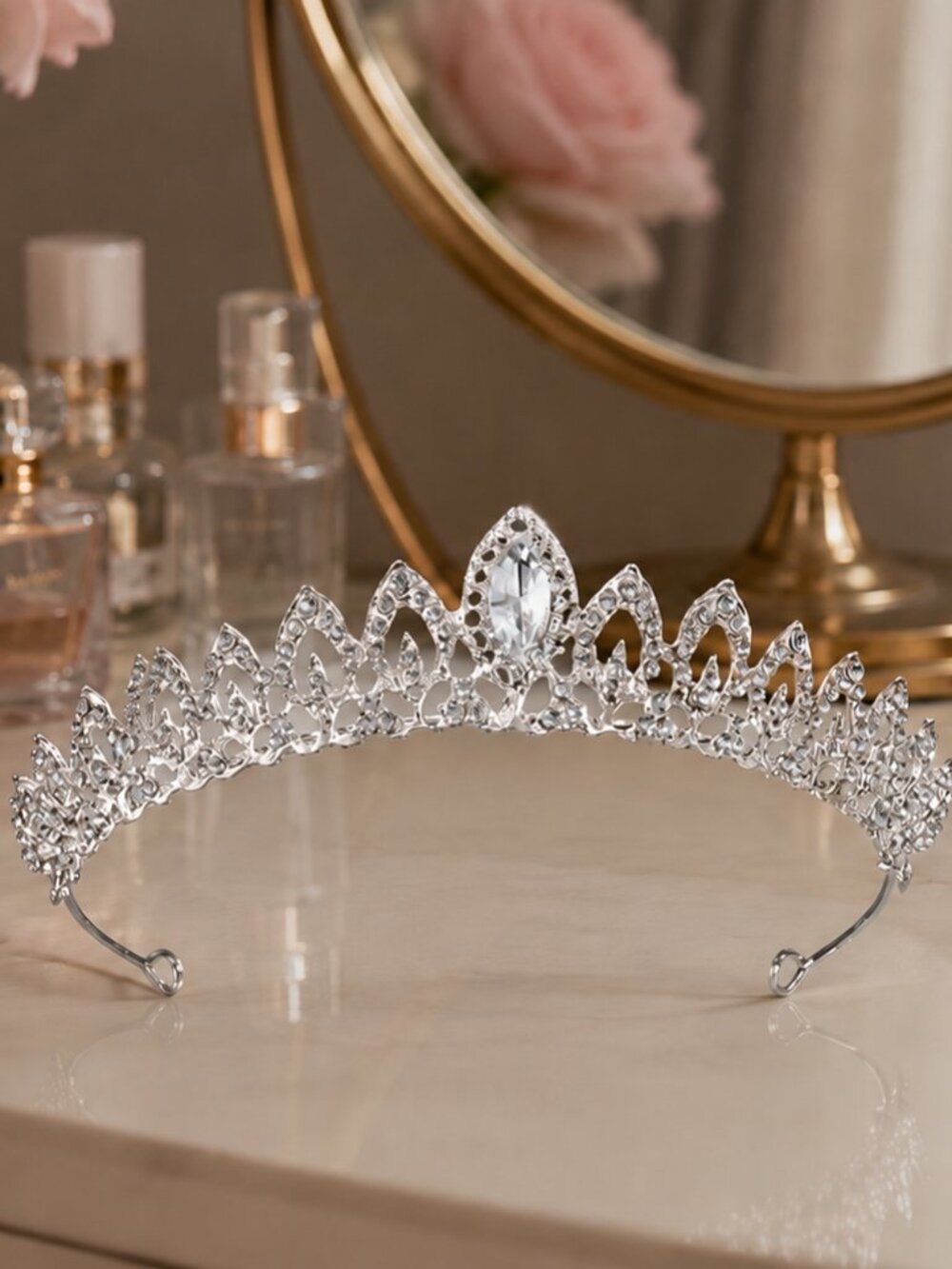 Silver Rhinestone Tiara Crown for Women